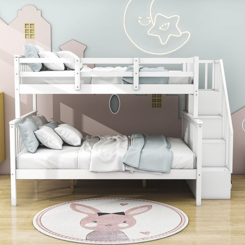 Lit superposé simple en bois avec tablettes Crissa Kids, Blanc