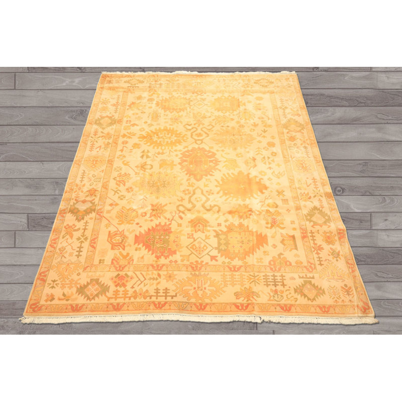 Tapis tibétain en laine ivoire et beige, noué à la main, style Arts & Crafts, 2,31 m x 3 m