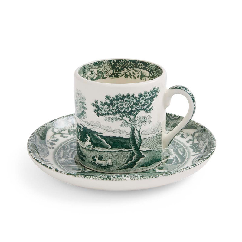 Héritage vert italien 3 oz Ensemble de 4 tasses à espresso et soucoupes