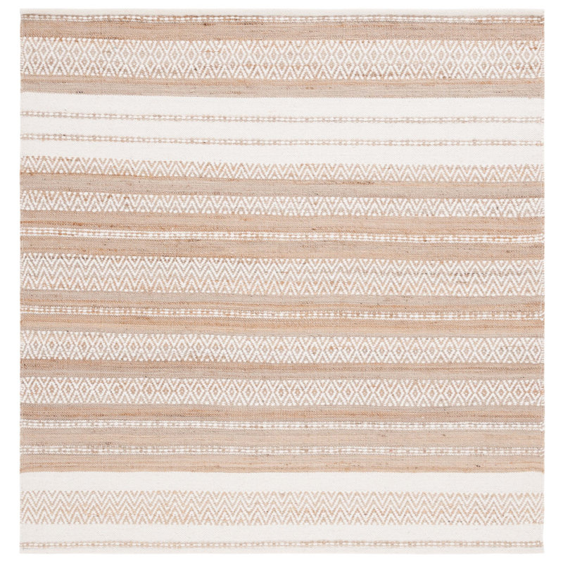Jekia Hand Woven Jute, Wool Striped Rug, Square 6'