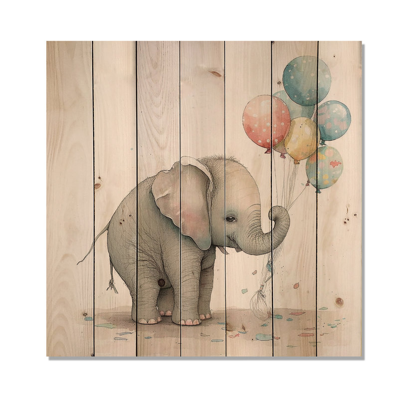 Illustration grise de bébé éléphant - impression d'art mural en bois d'éléphant, H 15 po x l 15 po x P 0,78 po