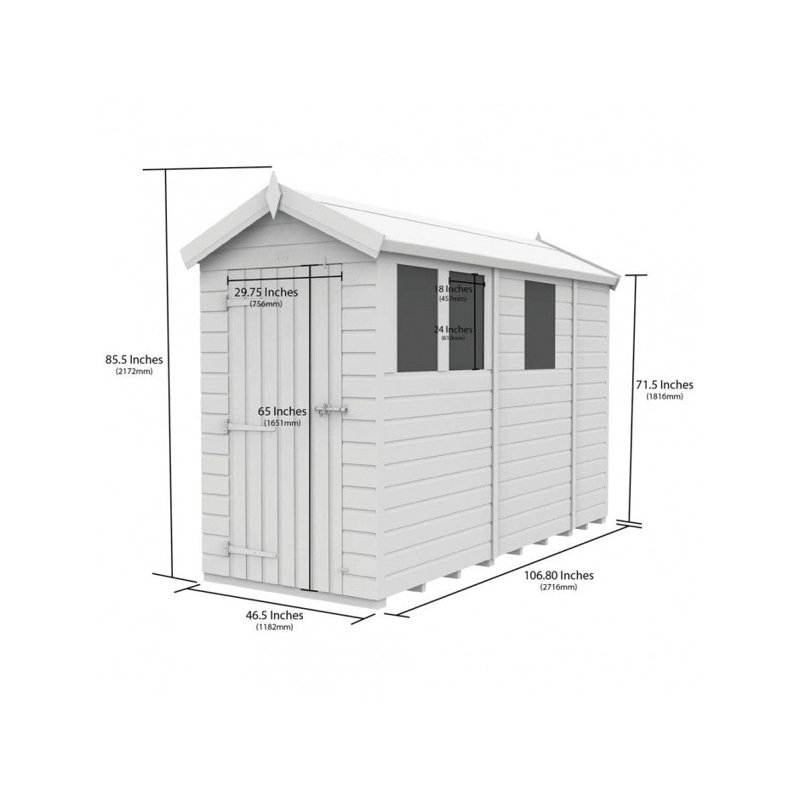 Total Sheds 4ft x 9ft Apex Garden Shed - Single Door - No Windows - Pressure Treated Timber - UK Manufactured