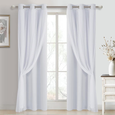 2 Panels Blackout Curtains with Sheer Overlay Thermal Insulated Mix & Match Double Layer Window Panels Drape Sewn with Tiebacks Grommet Top for Bedroom Living Room