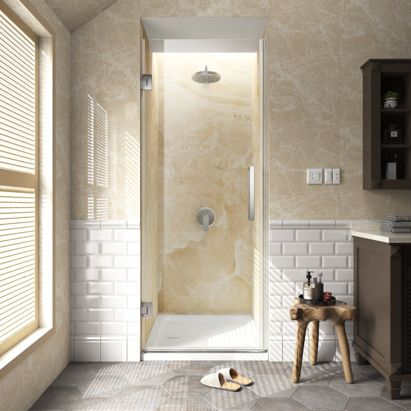 29'' - W x 72'' H Hinged Door Frameless Shower Door with Heat Soaking Process;Protective Coate Treatment, Brushed Nickel