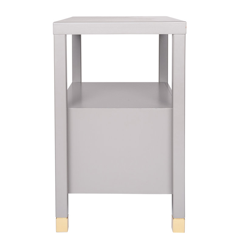 Gray Solid Wood 2-Drawer Nightstand with Shelf