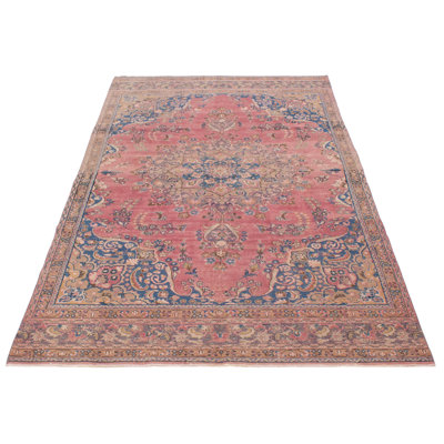 Yatharth One-of-a-Kind 6'3" x 11' 1990s Rectangle Wool Area Rug in Blue and Pink