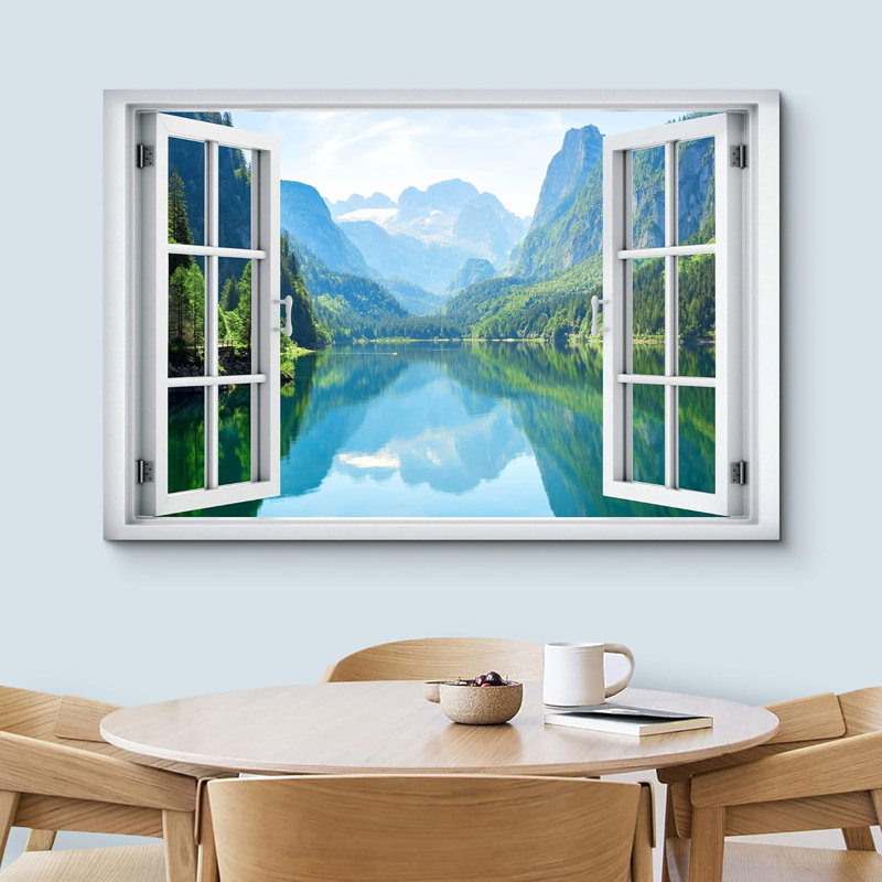 «Window View Mountain Range Forest Lake Reflection Nature Images Scenic Landscape» sur toile, H 24 po x l 36 po