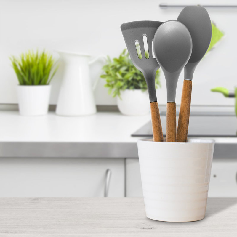 Zulay Kitchen Non-Stick Silicone Utensils Set with Acacia Wood Handles 5 Piece Silicone