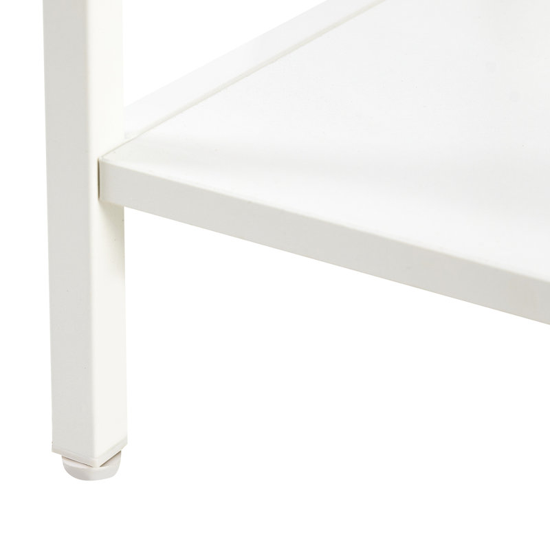 Table de bout 15,96 po - Table de chevet blanche moderne pour le bureau. Pieds en métal, fabrication. Assemblage et entretien faciles. Capacité de charge de 120 lb. Côté polyvalent avec tiroir, salon, chambre à coucher. Structure.
