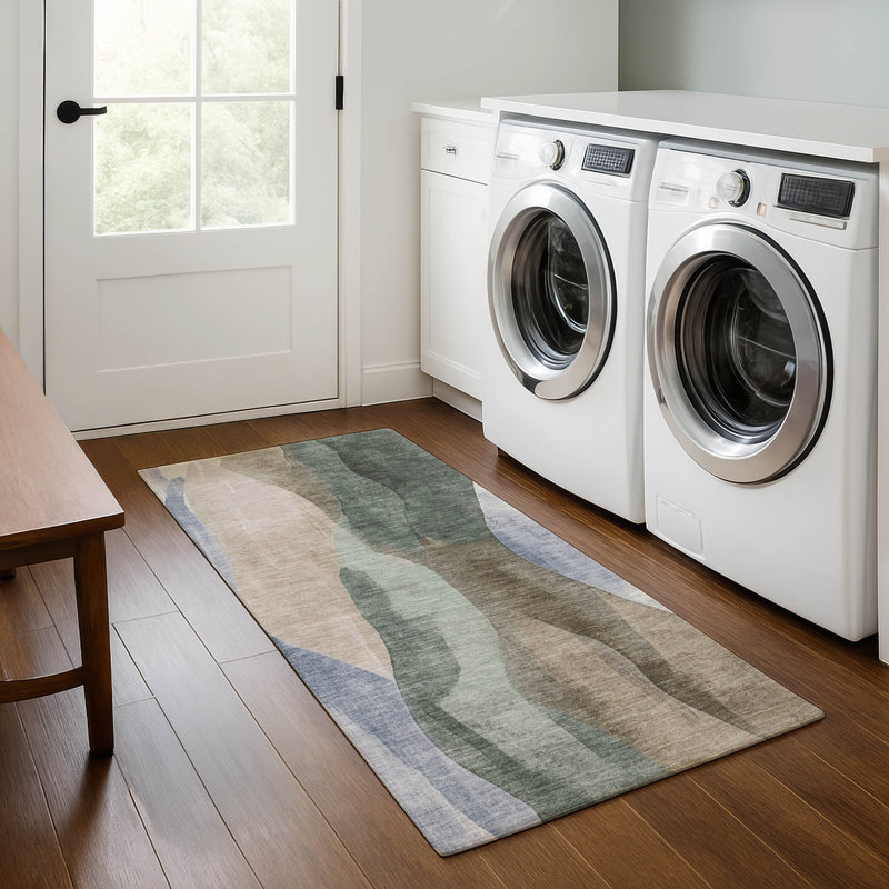 Premium Machine Washable Prado AMF1989 Waves Rug, Runner 2'3" x 7'6"