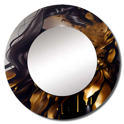 Gold And Black Sensual Woman I - Contemporary Glam Round Mirror Wall Decor_MTMIR56746