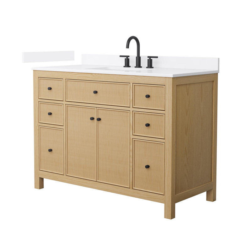 Pendry Freestanding Single Bathroom Vanity with Quartz Top, Matte Black, 8" Widespread, 48"