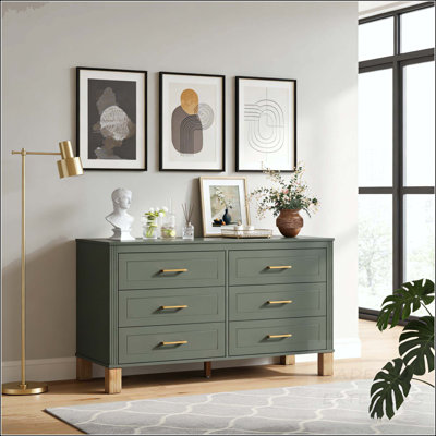 Commode double 6 tiroirs avec style Mid-Century et structure en bois massif