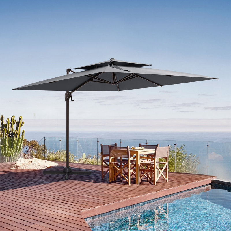 10' Square Double Top Patio Cantilever Umbrella, Weighted Base Not Included, Gris foncé