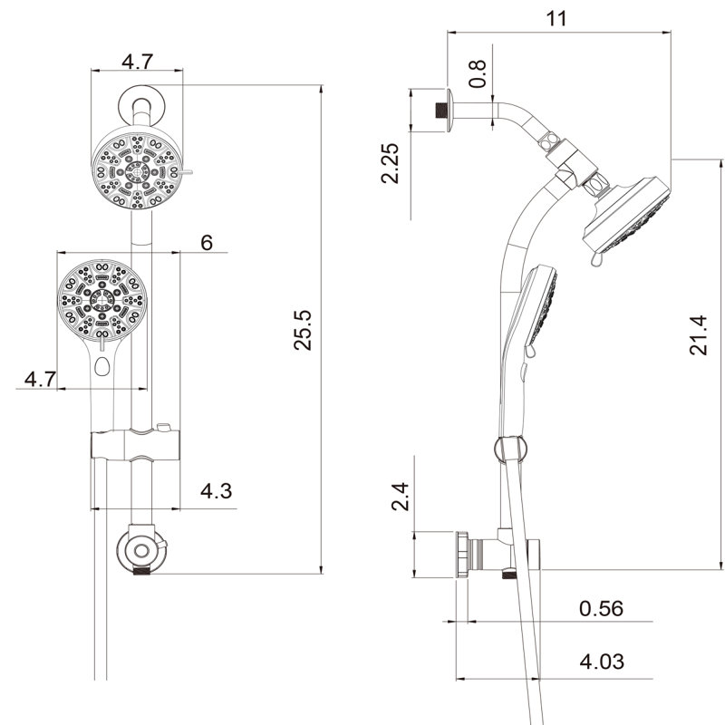 Multi Function Dual Shower Head  Shower System With 4.7" Rain Showerhead, 8Function Hand Shower, Adjustable Slide Bar,Matte Black