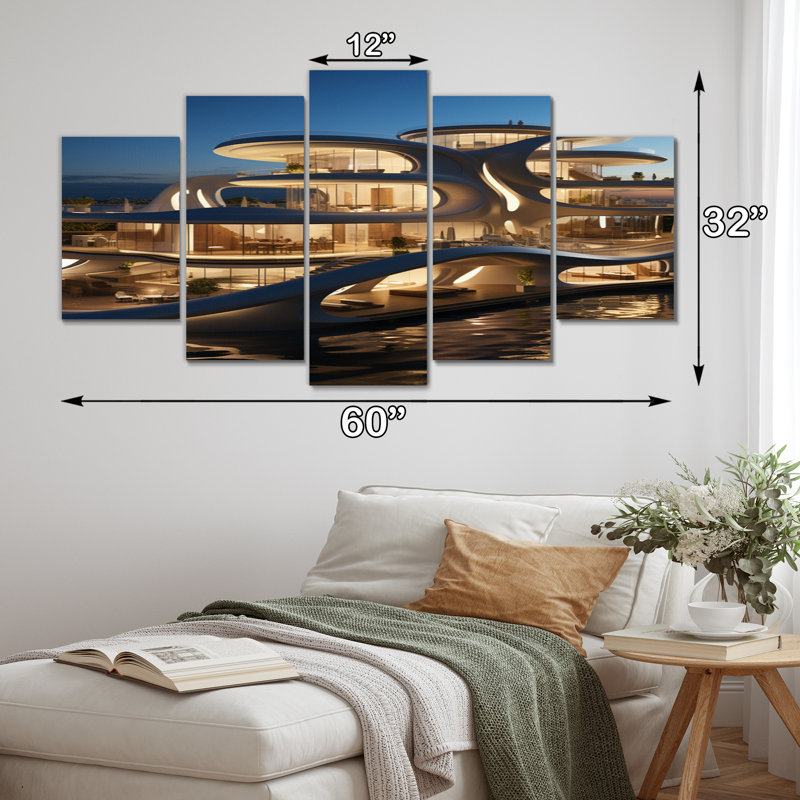 Futuriste architecture II - reproduction d'art sur toile - 5 panneaux