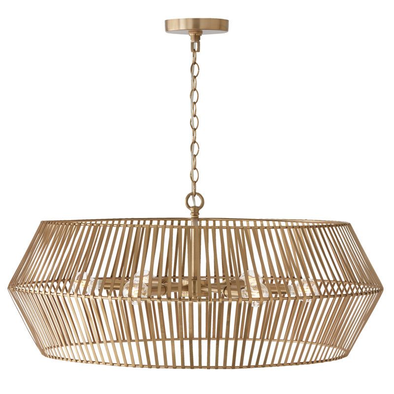 Lustre cage 6 lumières à intensité variable Kaiya, Laiton mat