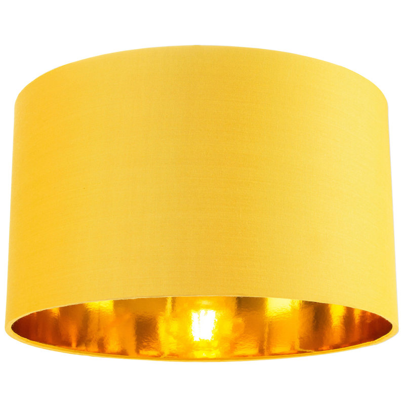 Contemporary Cotton Lamp/Light Shade with Shiny Paper Inner, 22cm H x 35cm W x 35cm D, Ochre