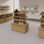 Élégante armoire à îlot de style rétro avec tablettes ouvertes et rangement fermé