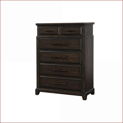 Commode 6 tiroirs finition acajou | Bois de pin massif | Placages d'orme