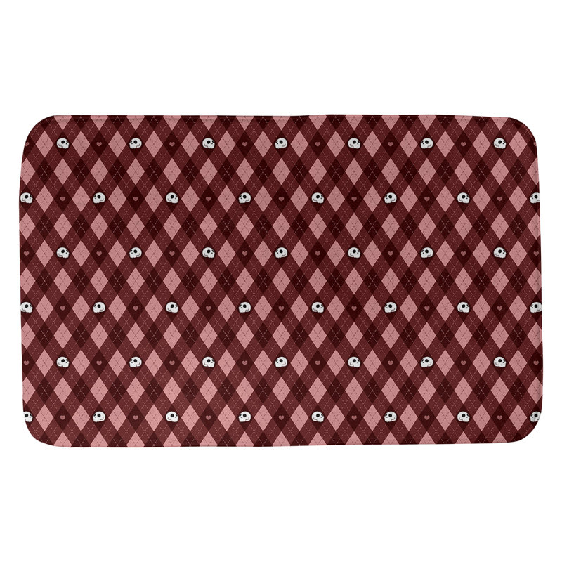 Tapis de bain argyle crânes Avicia, l 21 po x L 34 po, Rouge