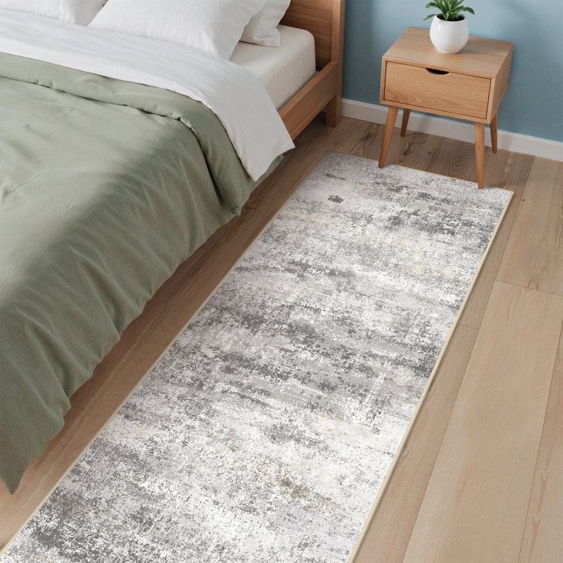 Pavelina Abstract Reversible Gray/Dark Machine-Washable Area Rug with Rug Pad, Runner 2'6" x 8', Gray/Dark