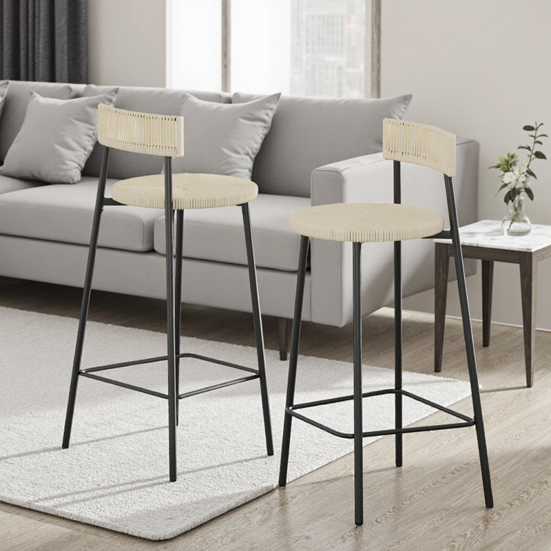 Ensemble de 2 tabourets de bar Boho, Blanc crémeux