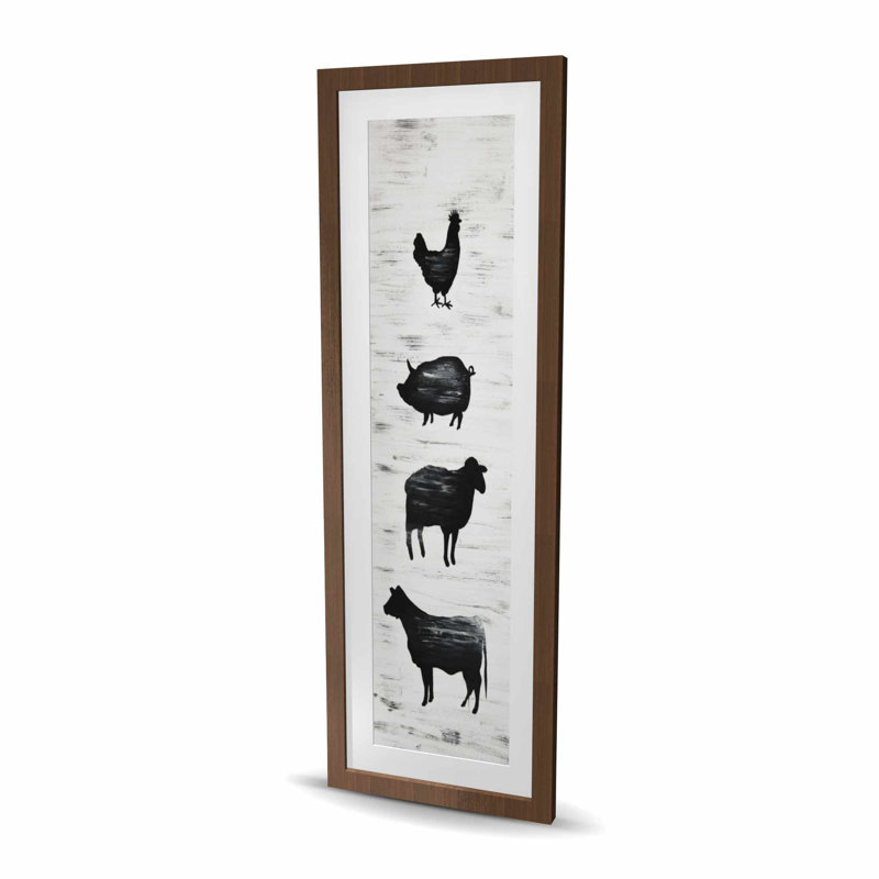 Animaux de ferme, reproduction encadrée avec passe-partout | Décoration de maison de ferme