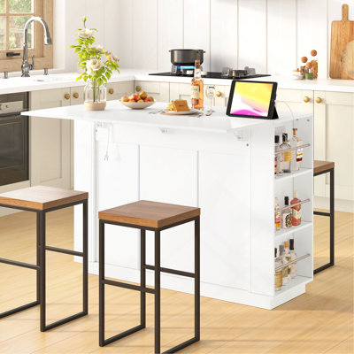 Table à hauteur de comptoir de 47,2 po avec plateau pliable et prise de courant, buffet armoire et bar, porte-bouteilles et porte-verres à pied, armoire de rangement à 2 portes pour la salle à manger (chaises non incluses)