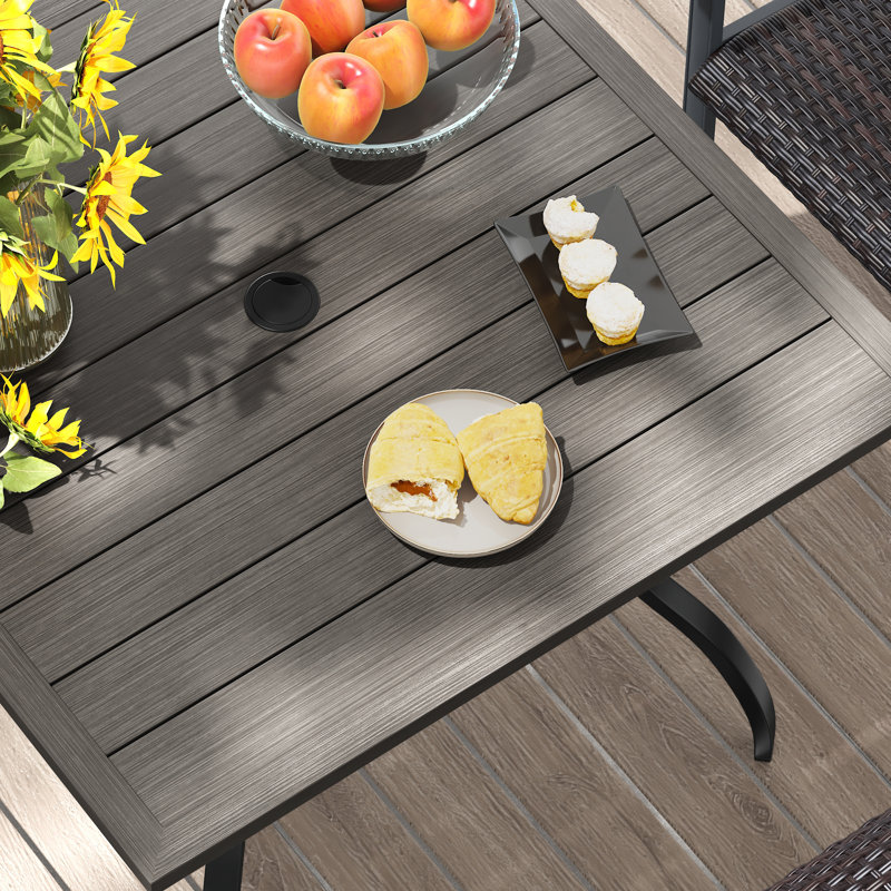 4-Person Patio Dining Set with Suqare Metal Dining Table and 4 Rattan Armrest Dining Chairs, Gray