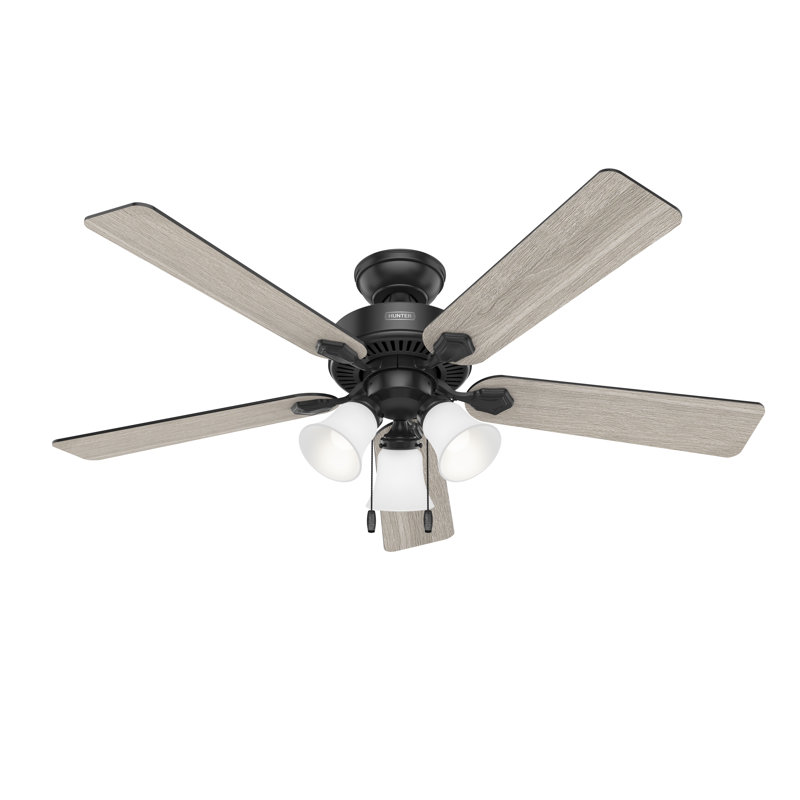 44" Swanson 5 - Blade Indoor Traditional Ceiling Fan with  Lights and Pull Chains, Matte Black, 52"