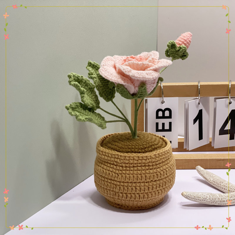 2025, cadeau de nouvel an fait à la main rose des fleurs en pot, Rose