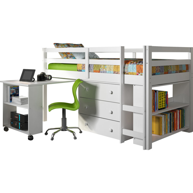 Bintou Twin Platform Loft Bed with Bookcase by Harriet Bee, White