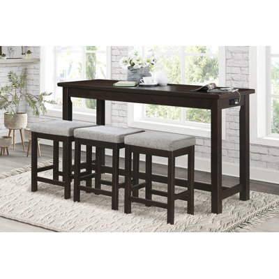 Counter Height Dining Set Counter Height Table w Drawer Built-in USB Ports Power Outlets and 3 Stools Casual Dining Furniture