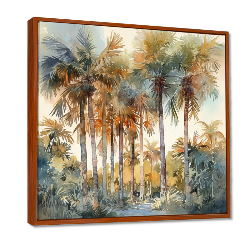 «Green Palm Tree Paradise III - Palm Trees», reproduction d'art sur toile, H 16 po x l 16 po x P 1 po, Cadre flottant brun
