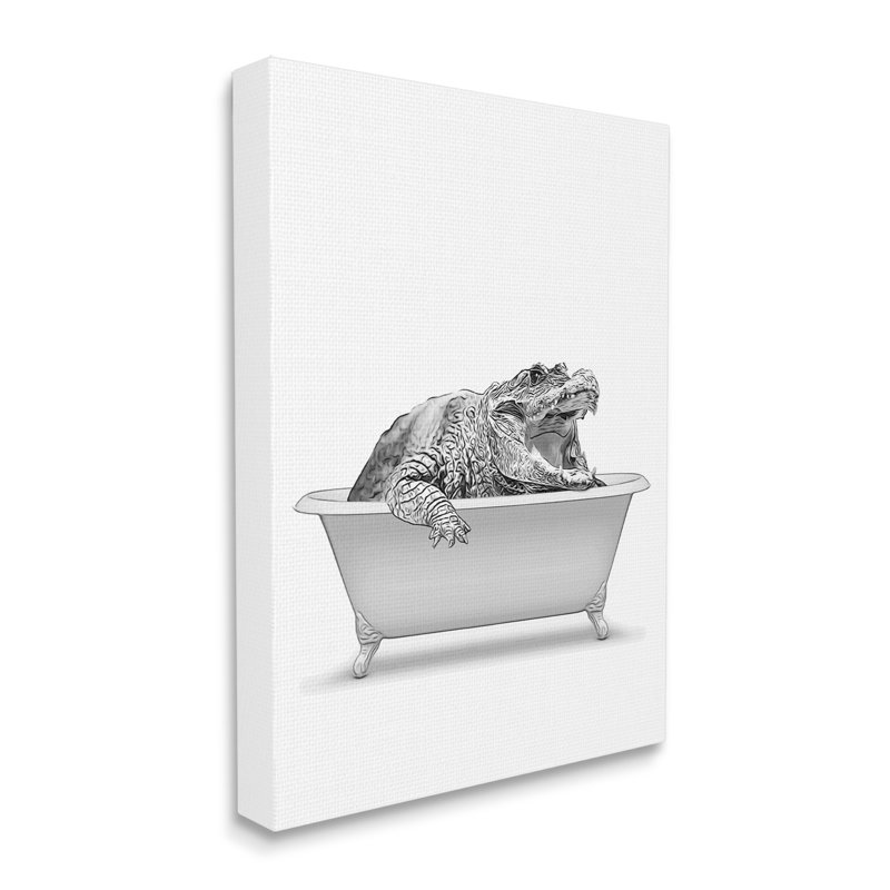 Crocodile, salle de bain avec baignoire sur toile, impression, H 30 po x l 24 po x P 1,5 po