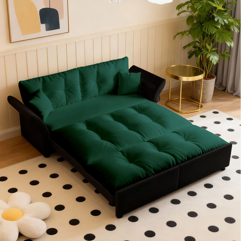 Canapé-lit convertible 3-en-1 Burwell, Velours vert