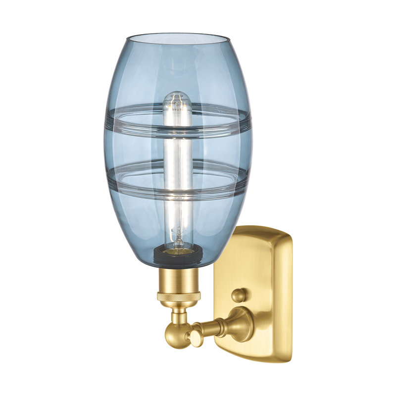 Bettylou Steel Armed Sconce, 9.13" H x 5.88" W x 7.06" D, Satin Gold, Princess Blue