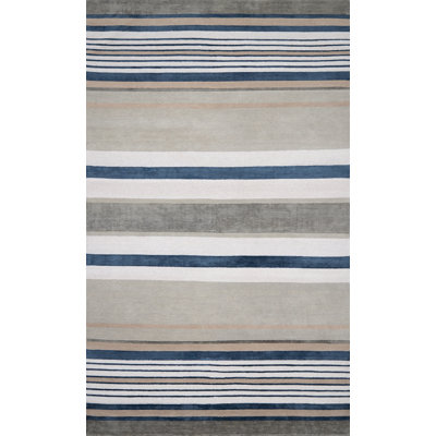 Cabana Striped Area Rug in Ivory/Silver/Gray/Indigo