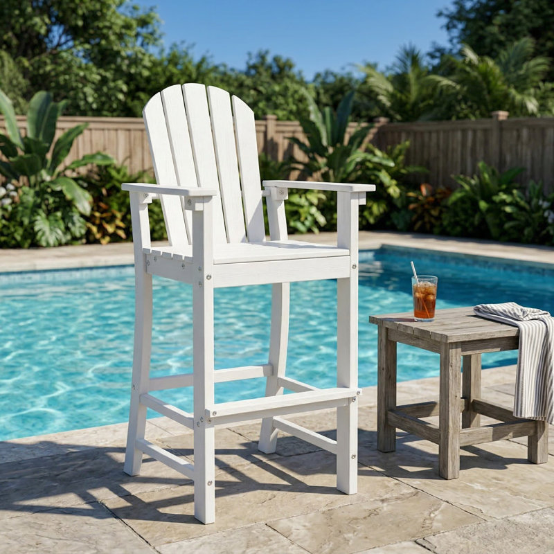 Tabouret de bar extérieur en PEHD résistant aux rayons UV de 30 po toutes saisons, accoudoirs rembourrés ergonomiques et repose-pieds antidérapant stable