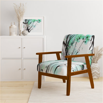 Abstract Orange Flowers - Upholstered Traditional Accent Arm Chair
