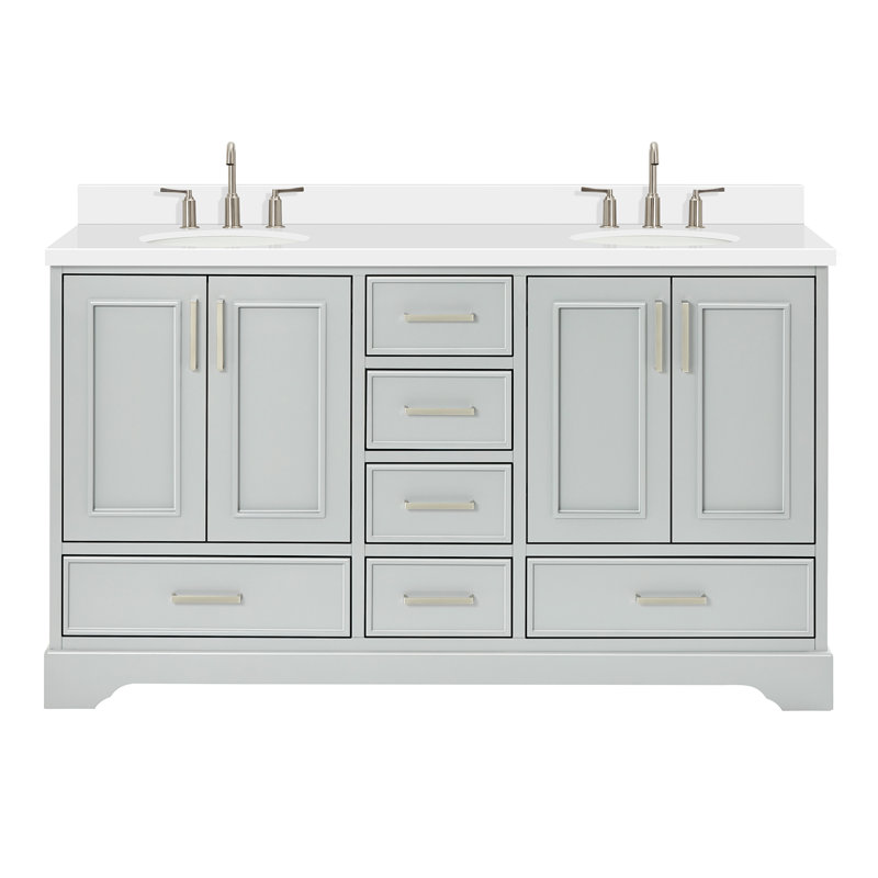 Meuble-lavabo double avec plateau Abshire 61, Gris