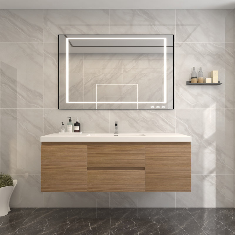 Owaneco 60'' Single Bathroom Vanity with Acrylic Top, Rose Wood