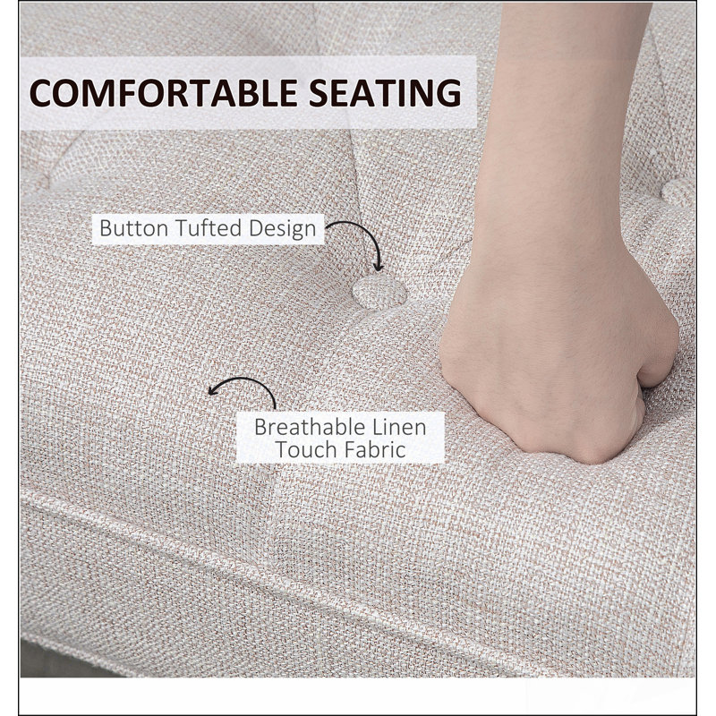 Banc de bout de lit avec capitonnage à boutons, banc d'entrée de chambre rembourré avec accoudoirs et pieds en bois massif pour la chambre à coucher,
