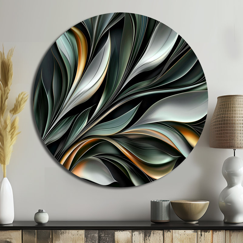 Whispers Spring Black Botanicals - décoration murale ronde florale abstraite, art mural de salon moderne botanique