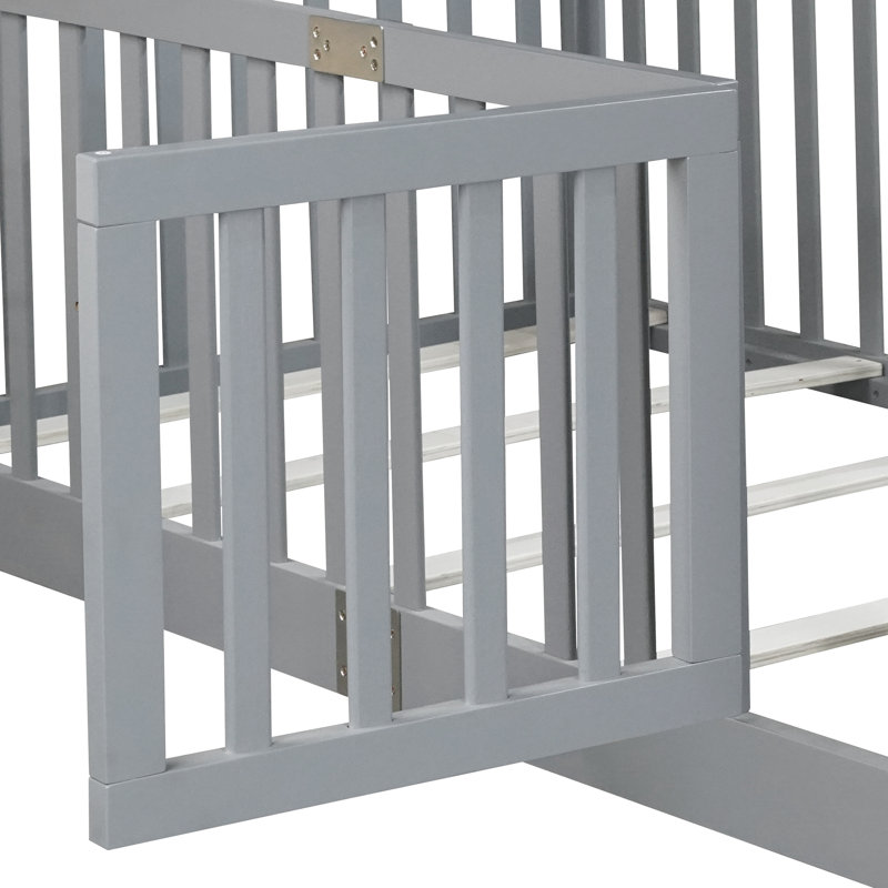 Lit standard pour enfants avec clôture haute et portes verrouillables, Gris, Simple