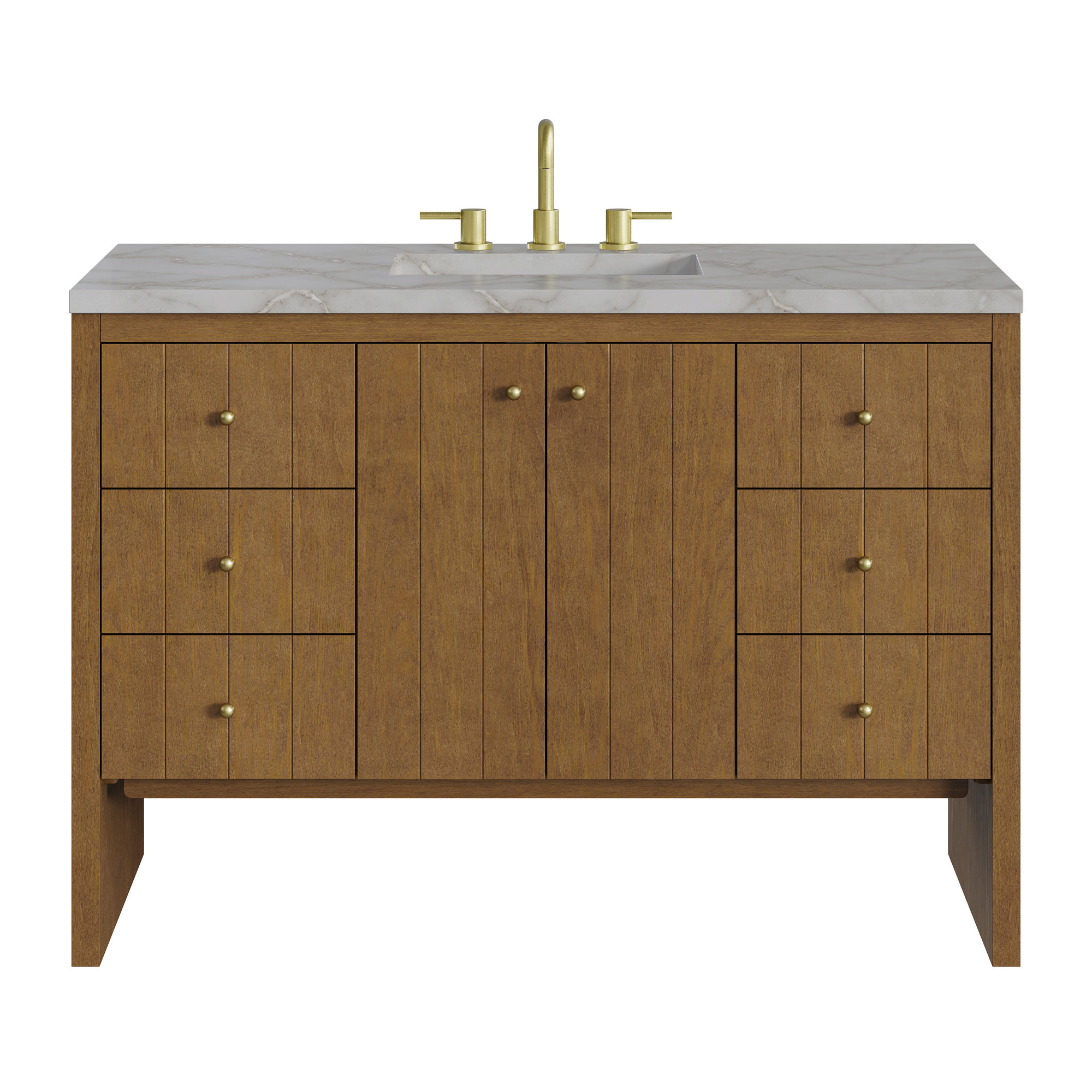Hudson 48'' Single Bathroom Vanity, Honey Oak, Eternal Jasmine Pearl, 8" Widespread