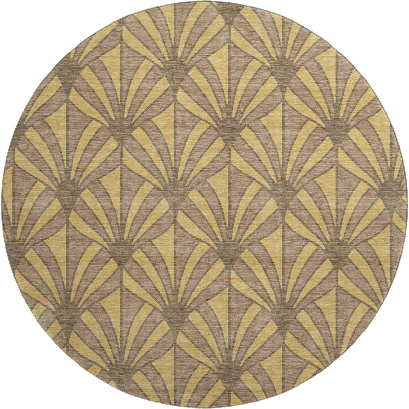 Premium Machine Washable Mayfield AMF2426 Striped Rug, Gold, 8' Round