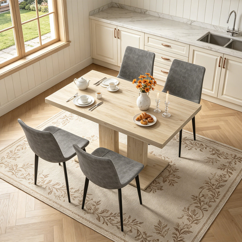 Ensemble de table de salle à manger 46 po, ensemble de table de cuisine 5 pièces avec 4 chaises en similicuir, table de cuisine moderne pour appartement, salle à manger