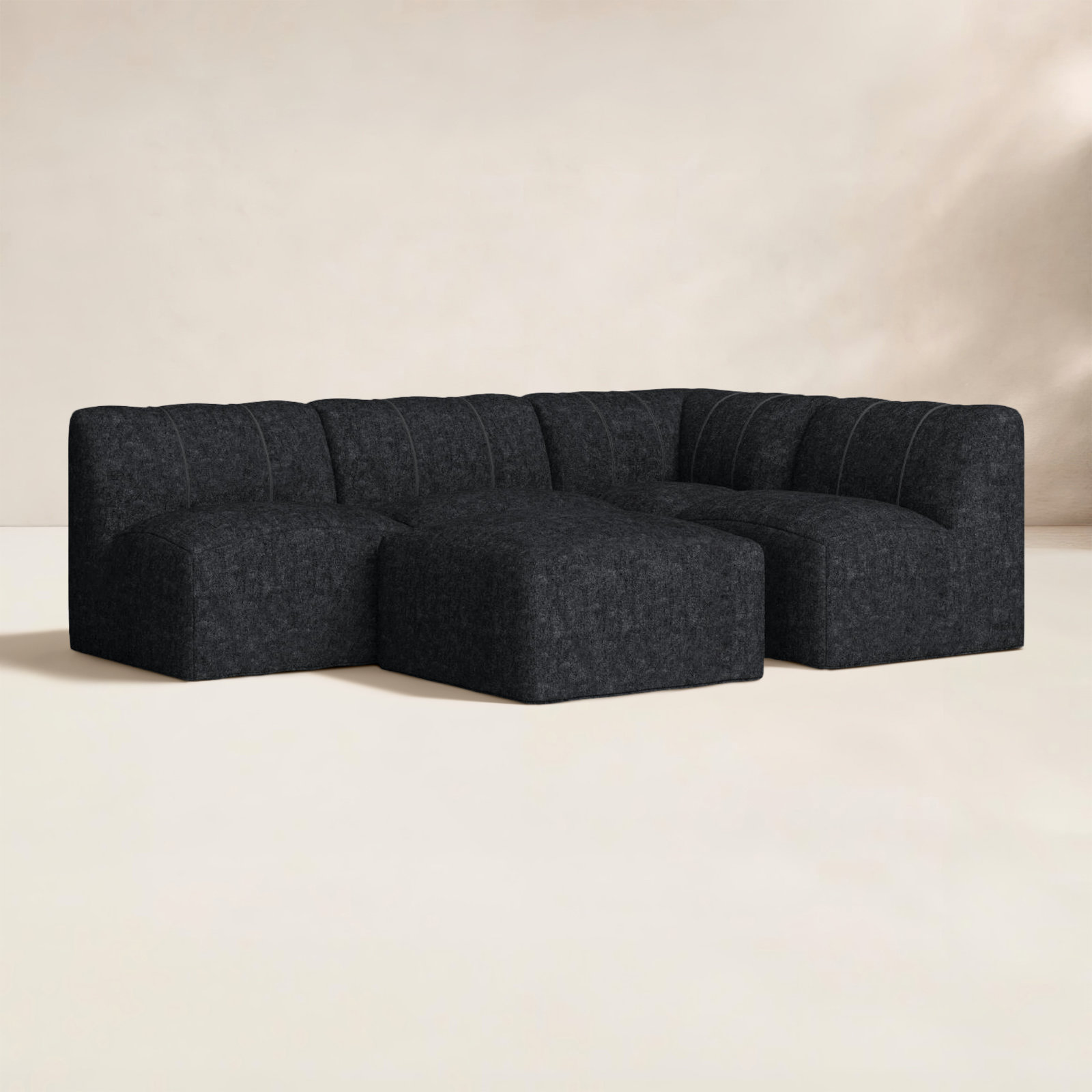 Praia 96" Sunbrella® Modular Outdoor Sofa with Ottoman, Canvas Black Sunbrella® Canvas